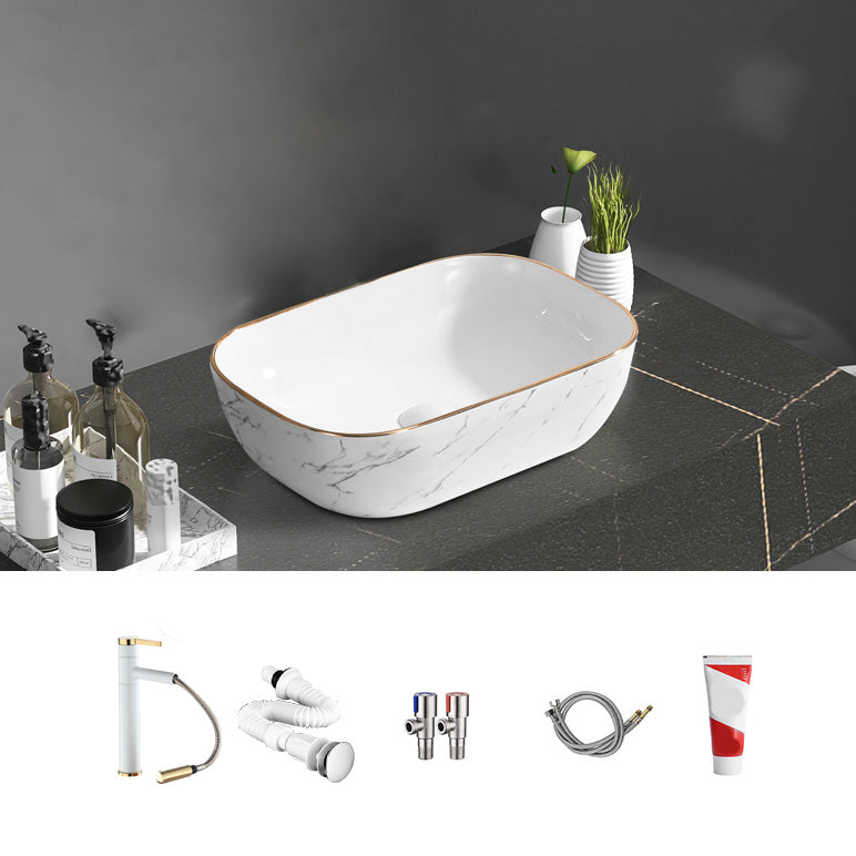 Contemporary Bathroom Sink Pop-Up Drain Porcelain Oval-Shape Vessel Bathroom Sink
