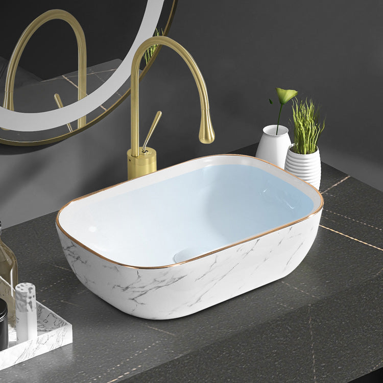 Contemporary Bathroom Sink Pop-Up Drain Porcelain Oval-Shape Vessel Bathroom Sink