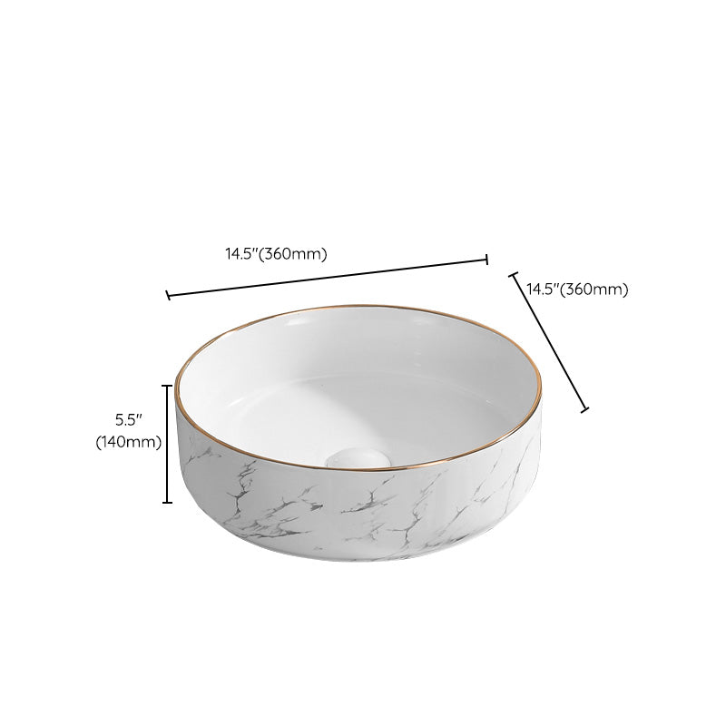 Contemporary Bathroom Sink Pop-Up Drain Porcelain Oval-Shape Vessel Bathroom Sink