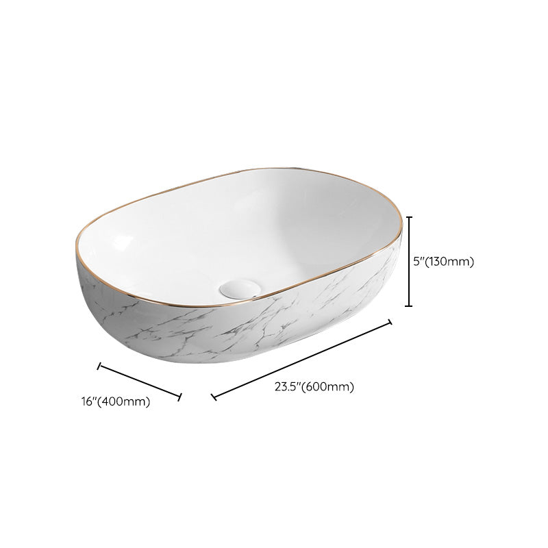 Contemporary Bathroom Sink Pop-Up Drain Porcelain Oval-Shape Vessel Bathroom Sink