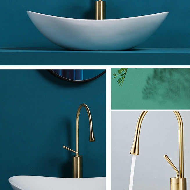 Contemporary Bathroom Sink Pop-Up Drain Porcelain Solid Color Oval-Shape Vessel Sink
