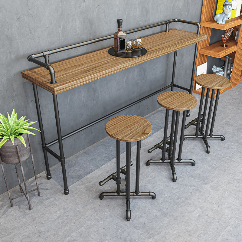 Industrial Metal Pub/Bar Table with Wood Top Counter Wine Table