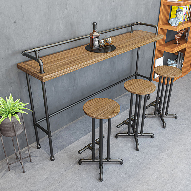 Industrial Metal Pub/Bar Table with Wood Top Counter Wine Table