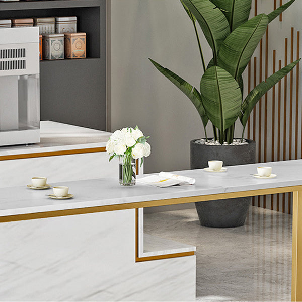 Metal and Marble Rectangular Table, Industrial Style Minimalist Corporate Pantry Bar Table