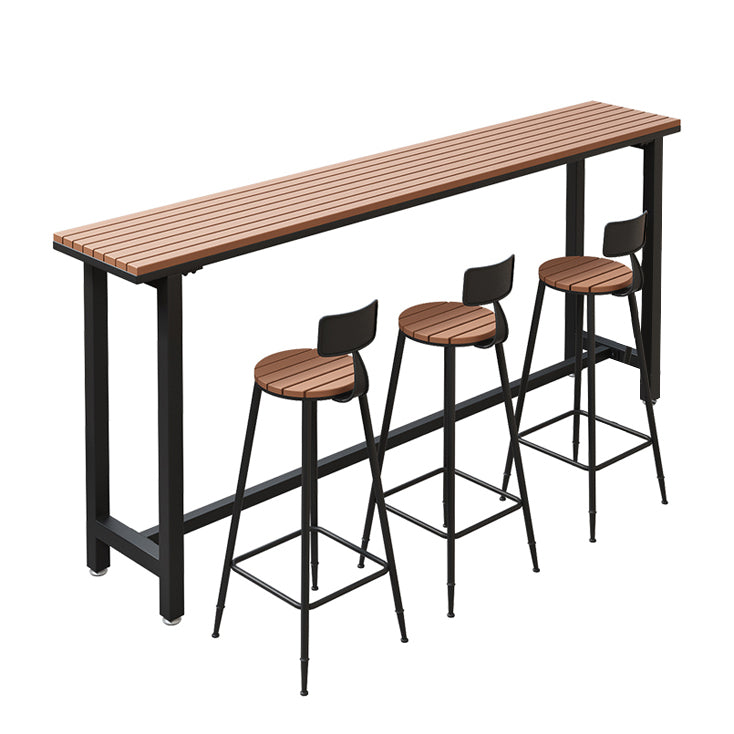 Metal and Wood Rectangular Table, Industrial Style Minimalist Balcony Outdoor Bar Table