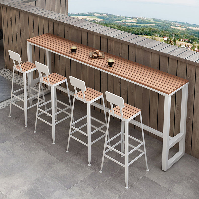 Metal and Wood Rectangular Table, Industrial Style Minimalist Balcony Outdoor Bar Table