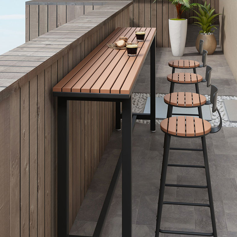 Metal and Wood Rectangular Table, Industrial Style Minimalist Balcony Outdoor Bar Table