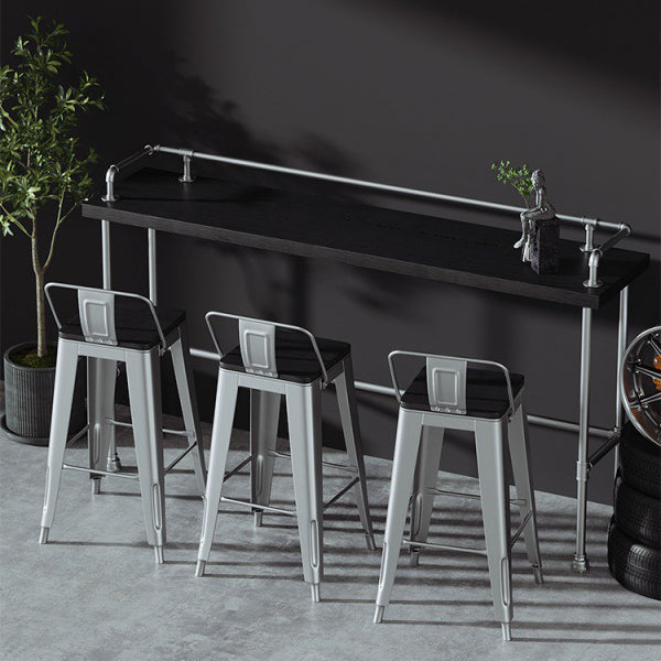 Industrial Metal Pub/Bar Table Wood Top Counter Wine Table with Footrest