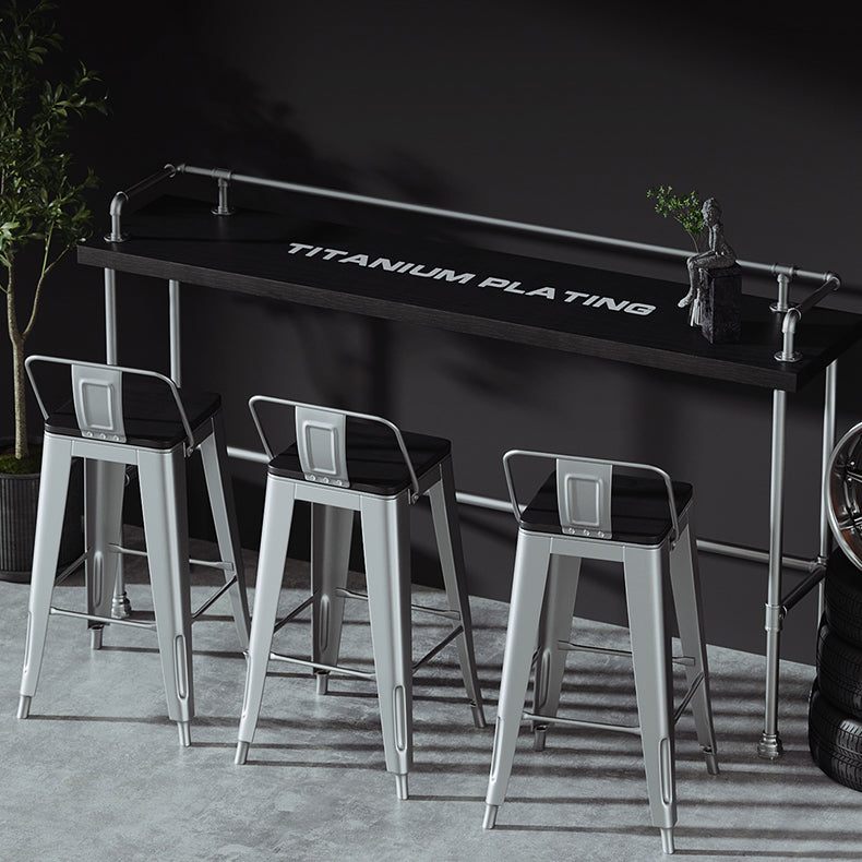 Industrial Metal Pub/Bar Table Wood Top Counter Wine Table with Footrest