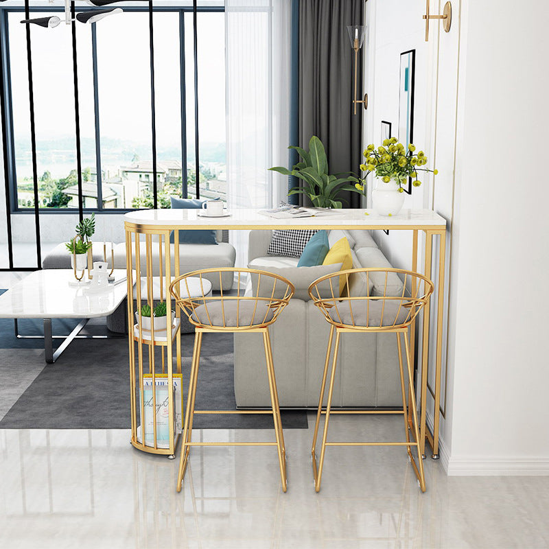 Glam Rectangle Dining Room Counter Table, Marble - 41.3" Bar Table with 2 Storage Shelves