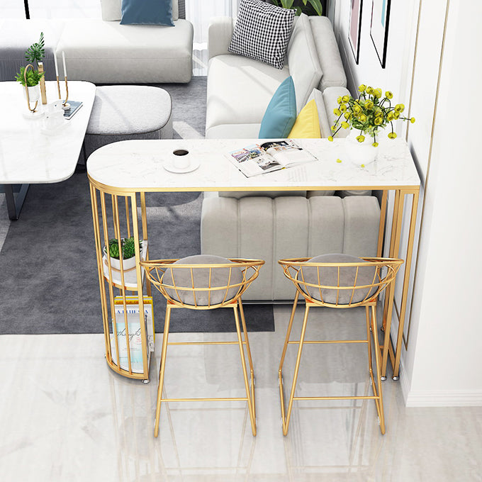 Glam Rectangle Dining Room Counter Table, Marble - 41.3" Bar Table with 2 Storage Shelves