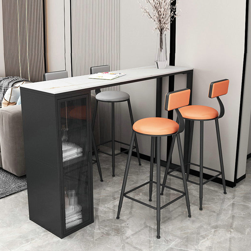 Faux Marble Black Counter Height Dining Table Industrial Metal Base Counter Wine Table