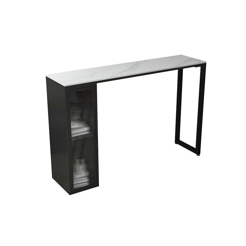 Faux Marble Black Counter Height Dining Table Industrial Metal Base Counter Wine Table