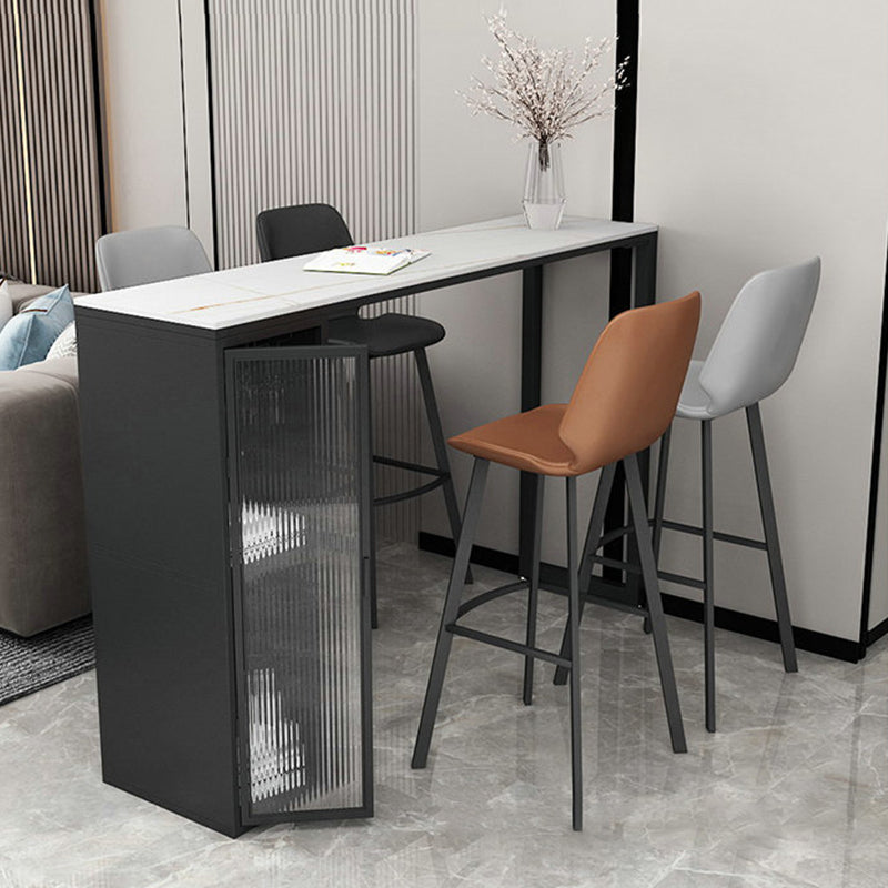 Faux Marble Black Counter Height Dining Table Industrial Metal Base Counter Wine Table