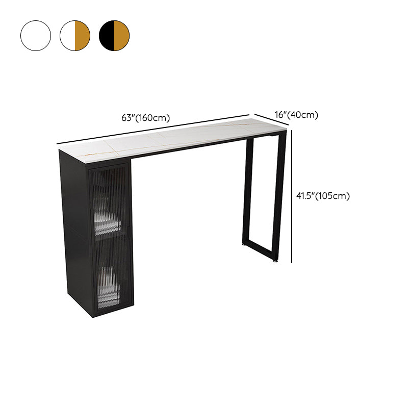 Faux Marble Black Counter Height Dining Table Industrial Metal Base Counter Wine Table