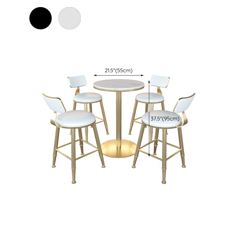 Gold Metal Base Bar Table Glam Round Faux Marble Bar Table for Dining Room