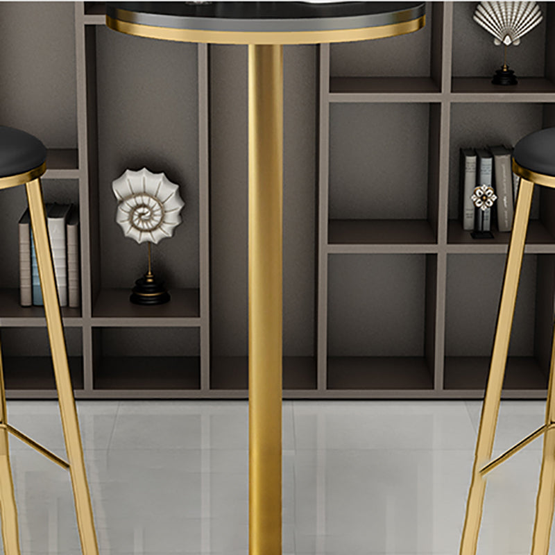 Glam Solid Wood Bistro Table Fixed Pedestal Bar Dining Table with Metal Base