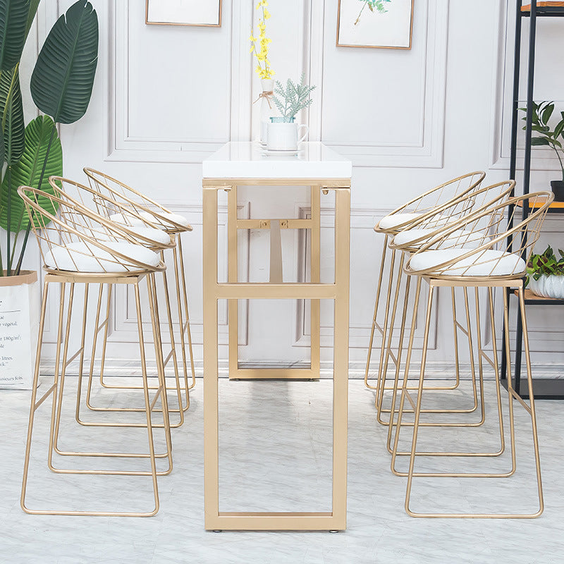 Rectangle White Solid Wood Table Gold and Metal Base Bar Table for Kitchen Living Room