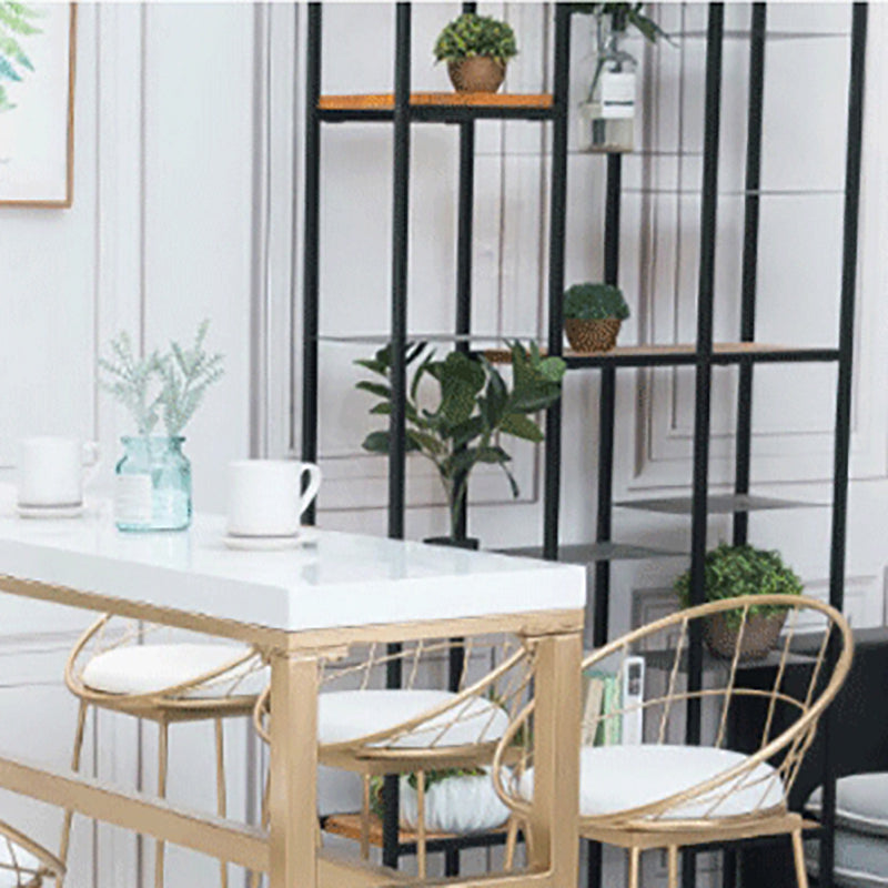 Rectangle White Solid Wood Table Gold and Metal Base Bar Table for Kitchen Living Room
