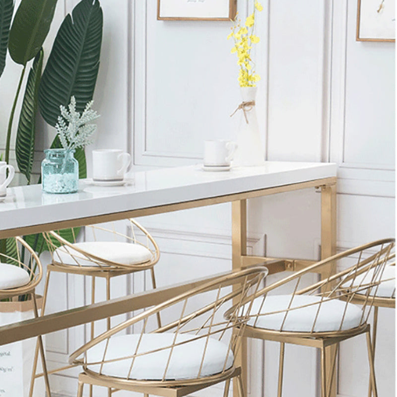 Rectangle White Solid Wood Table Gold and Metal Base Bar Table for Kitchen Living Room