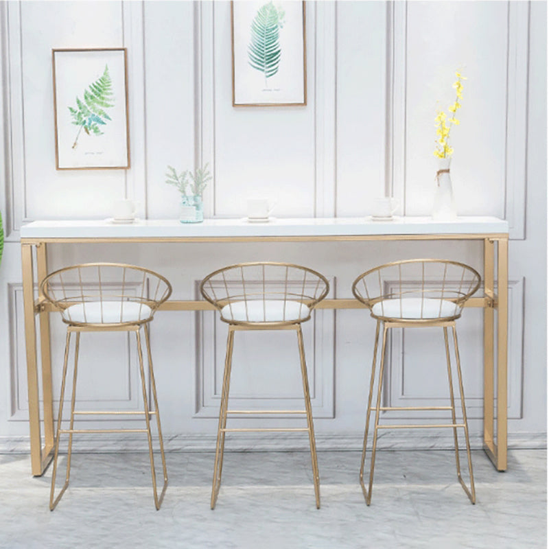 Rectangle White Solid Wood Table Gold and Metal Base Bar Table for Kitchen Living Room