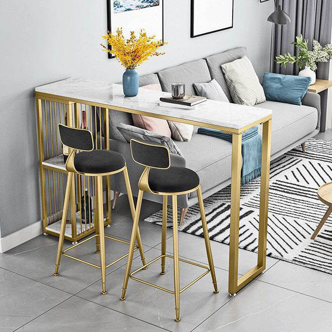 White Sintered Stone Bar Table Rectangle Dining Table with Storage Shelves