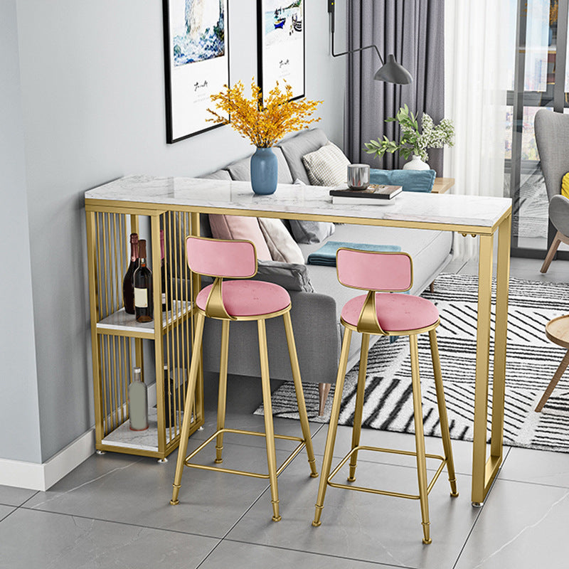 White Sintered Stone Bar Table Rectangle Dining Table with Storage Shelves