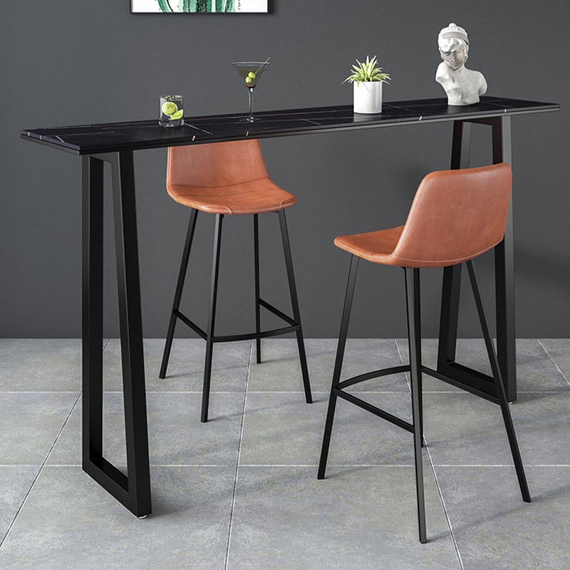 Black and Metal Base Table Rectangle Industrial Sintered Stone Bar Table