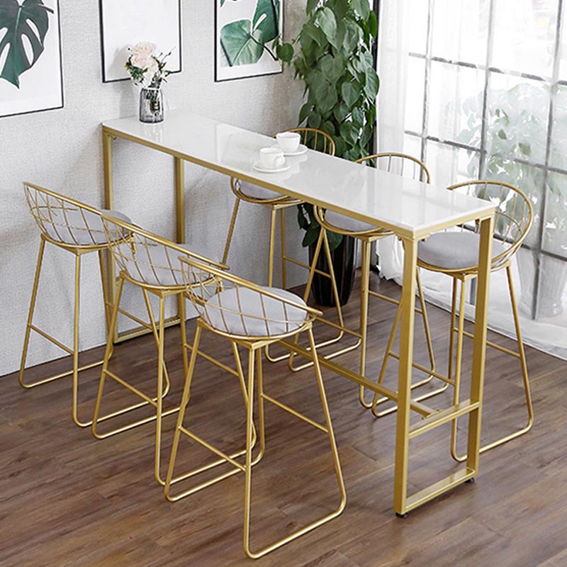 Glam Pub Height Dining Table Stone and White Bar Table for Living Room