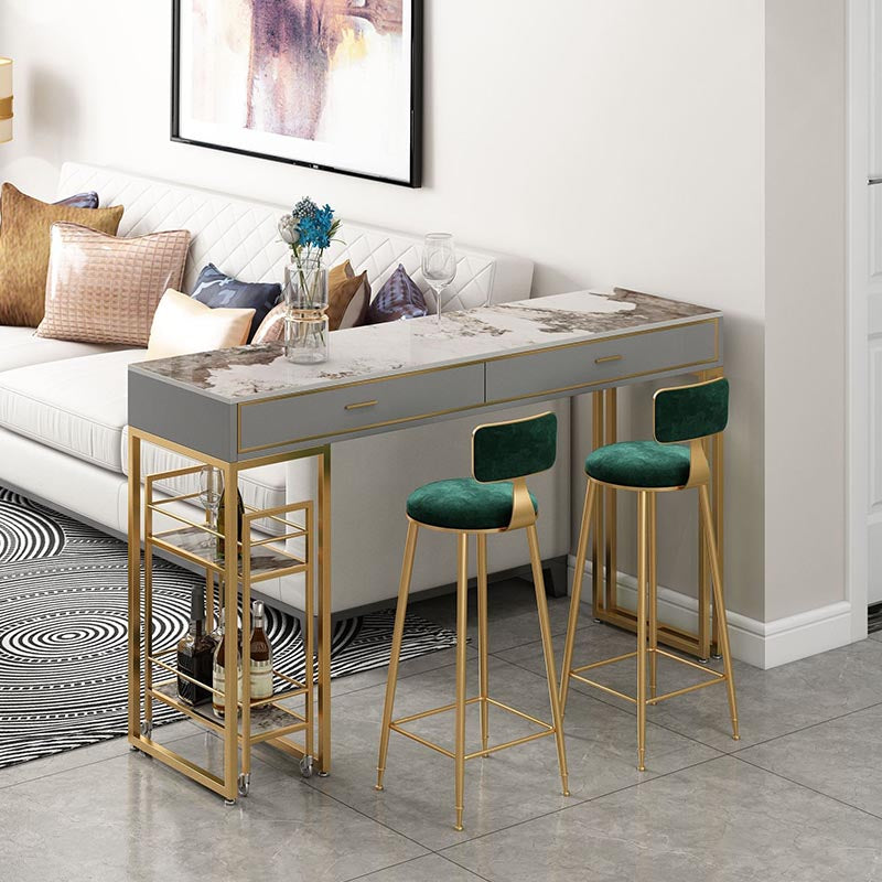 Rectangle Top Table Pub Height Dining Table with Gold Base for Bar