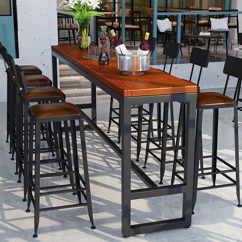 Trestle Base Dining Table Rectangle Brown Solid Wood Bar Table for Kitchen Living Room