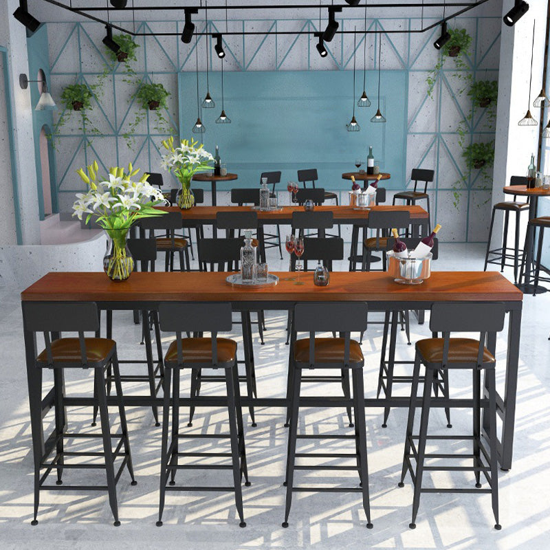 Trestle Base Dining Table Rectangle Brown Solid Wood Bar Table for Kitchen Living Room