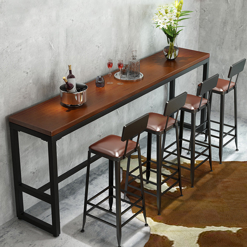 Trestle Base Dining Table Rectangle Brown Solid Wood Bar Table for Kitchen Living Room