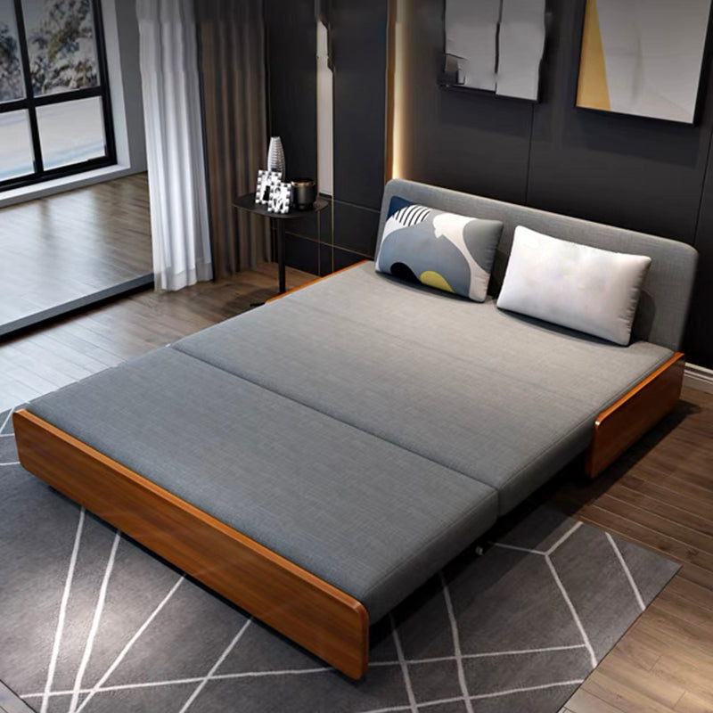 Modern and Contemporary Wood Fabric Mattress Upholstered No Theme Bed