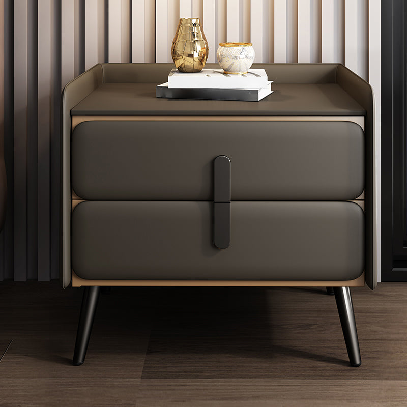Modern Drawer Storage Bedside Cabinet Pine and Faux Leather Night Table for Bedroom