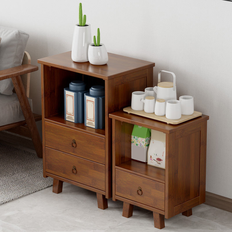 Contemporary Bedroom Wooden Storage Chest Vertical Chest in Brown with Drawers
