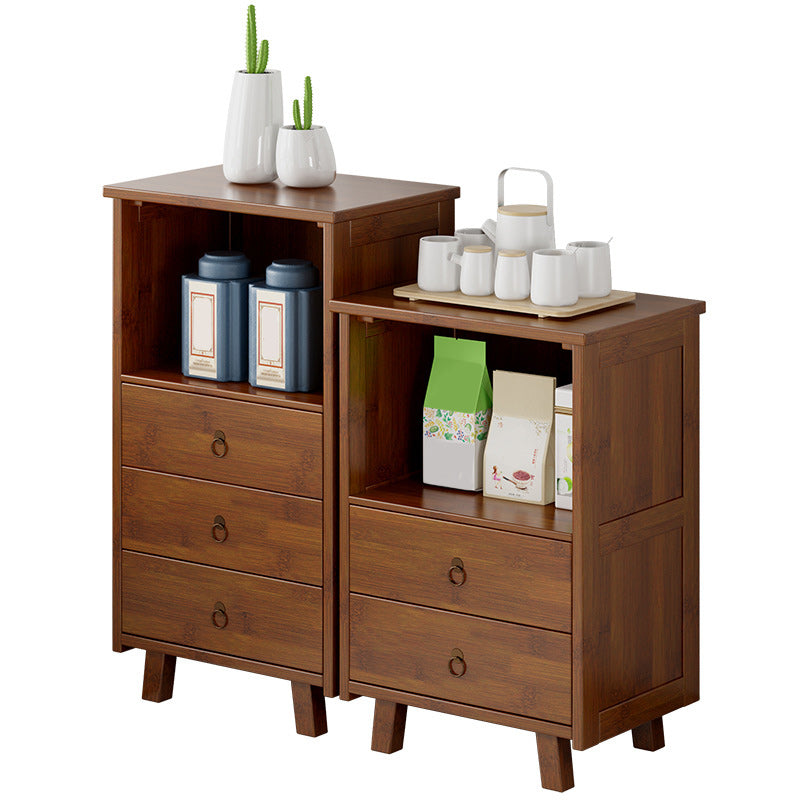 Contemporary Bedroom Wooden Storage Chest Vertical Chest in Brown with Drawers