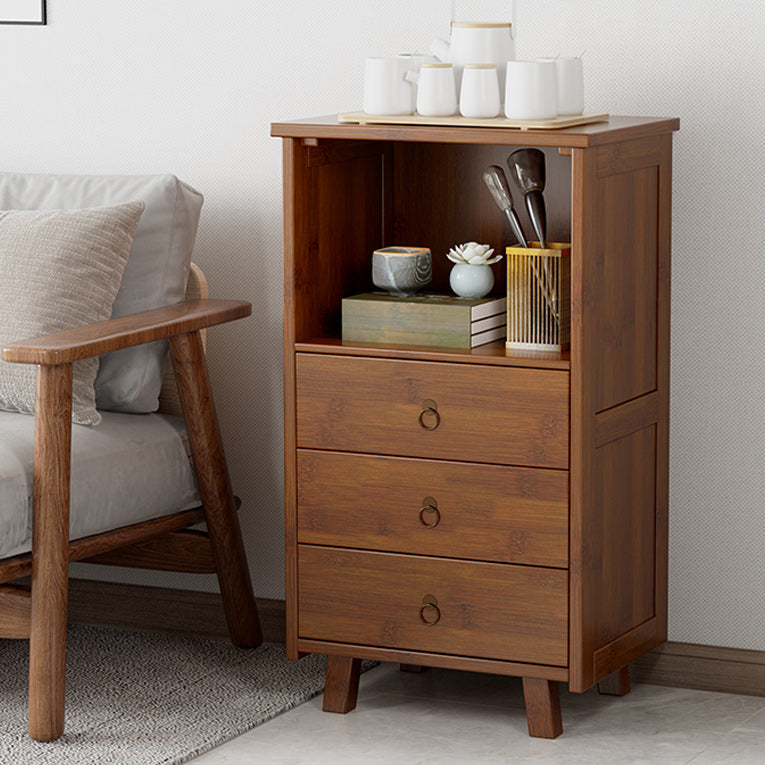 Contemporary Bedroom Wooden Storage Chest Vertical Chest in Brown with Drawers