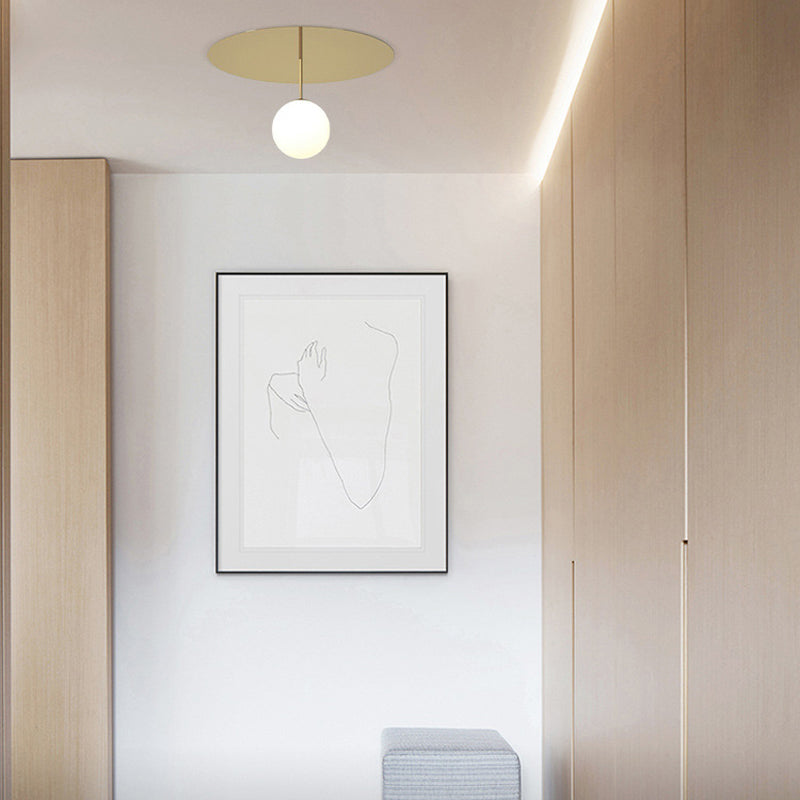 Metal Ceiling Light 1-Light Ceiling Mount Light with Glass Shade for Living Room