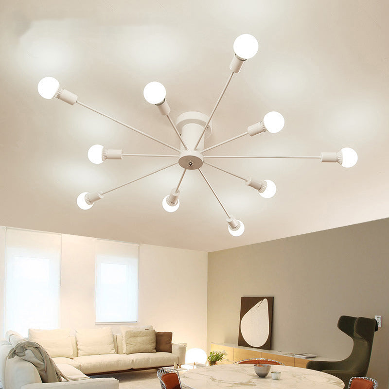 10 Lights Semi Flush Ceiling Light Mid-Century Metal Ceiling Light Fixture