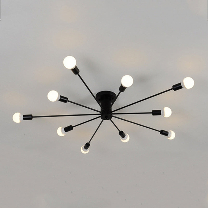 10 Lights Semi Flush Ceiling Light Mid-Century Metal Ceiling Light Fixture