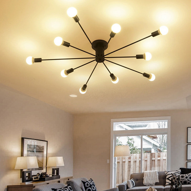 10 Lights Semi Flush Ceiling Light Mid-Century Metal Ceiling Light Fixture