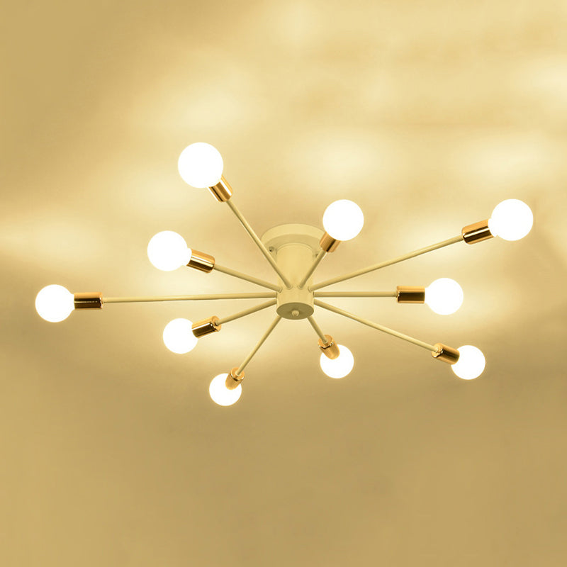 10 Lights Semi Flush Ceiling Light Mid-Century Metal Ceiling Light Fixture