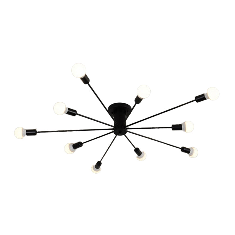 10 Lights Semi Flush Ceiling Light Mid-Century Metal Ceiling Light Fixture