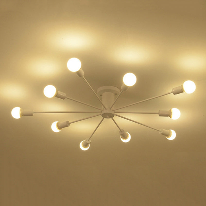 10 Lights Semi Flush Ceiling Light Mid-Century Metal Ceiling Light Fixture