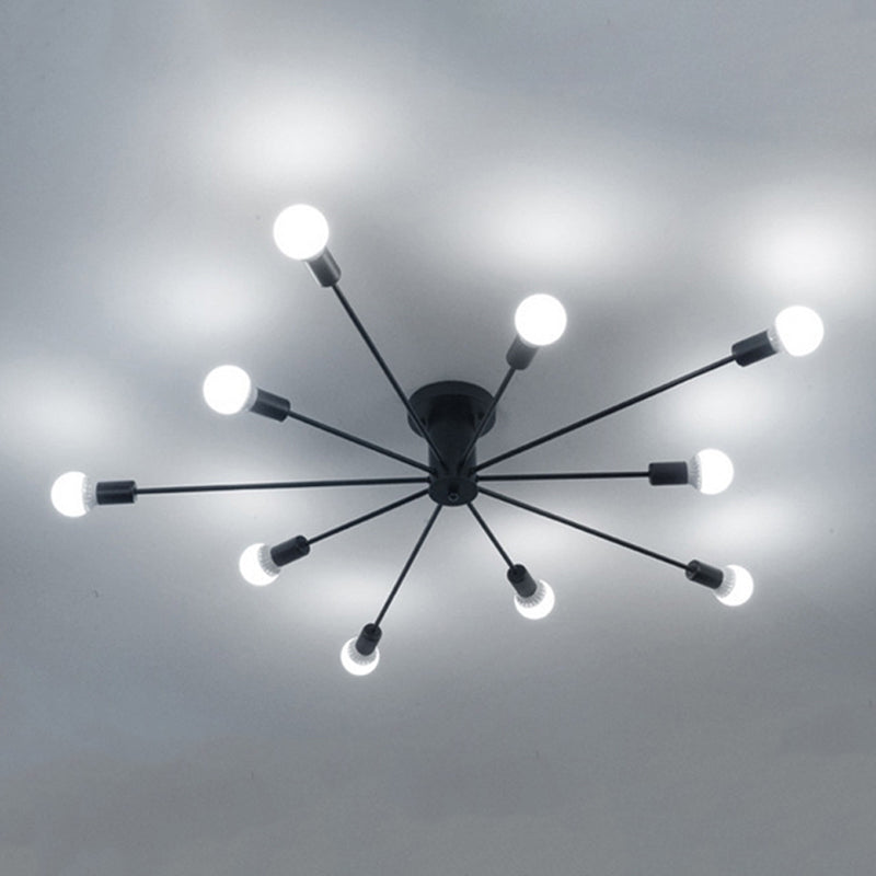 10 Lights Semi Flush Ceiling Light Mid-Century Metal Ceiling Light Fixture