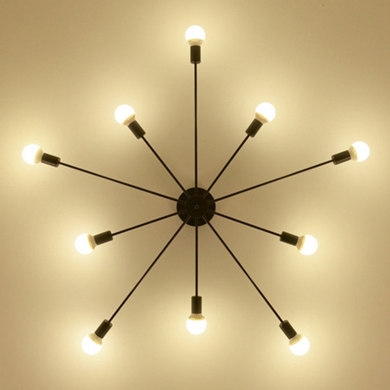 10 Lights Semi Flush Ceiling Light Mid-Century Metal Ceiling Light Fixture