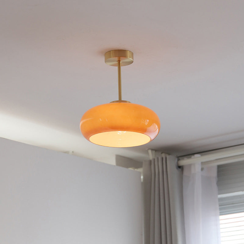 Modern Ceiling Light Orange Ceiling Mount Light with Glass Shade for Bedroom
