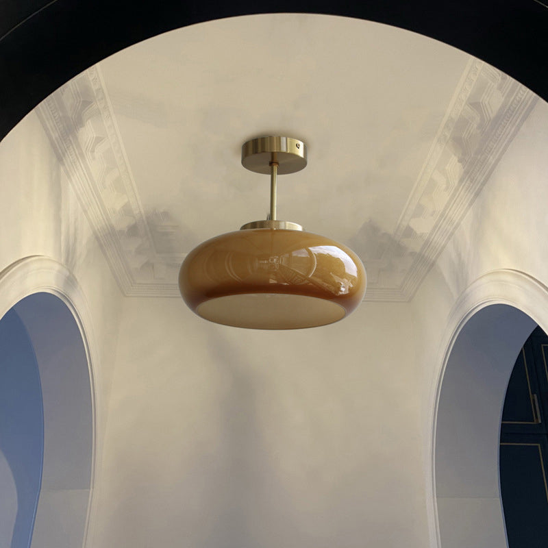Modern Ceiling Light Orange Ceiling Mount Light with Glass Shade for Bedroom