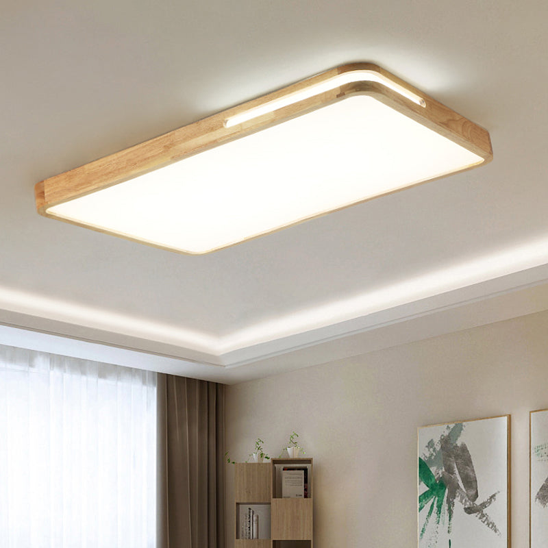 Modern Wood Flush Mount Geometric Shape Ceiling Lamp with Acrylic Shade for Living Room